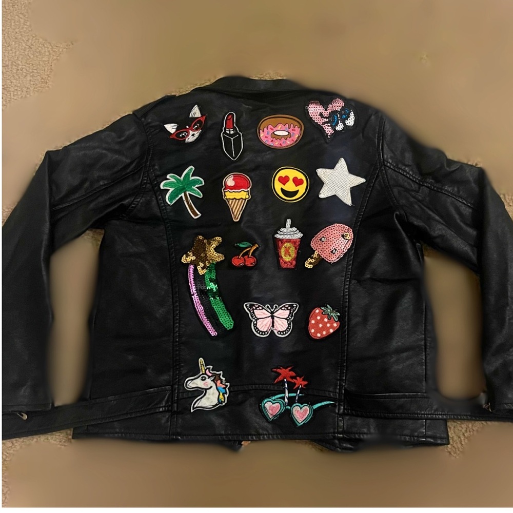 Emoji Patch Faux Leather Jacket